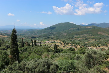 Fototapeta premium Panoramic view to the ruins of ancient greek town Messini, Peloponnese, Greece