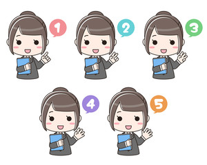 手で数字を表す書類を持った女性（バストアップ/数字あり）セット