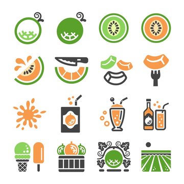 melon,cantaloupe icon set,vector and illustration
