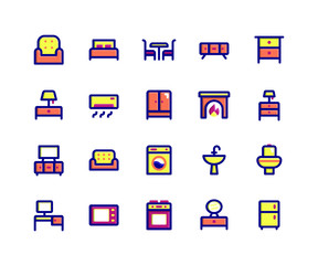 Simple Set of Furniture Related Vector Filled Line Icons. Contains such Icons as sofa, bed, table, cabinet, lamp and More. pixel perfect vector icons based on 32px grid. Well Organized