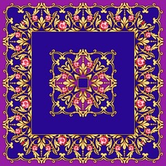 Square composition with golden scrolls and leaves. Design of kerchief