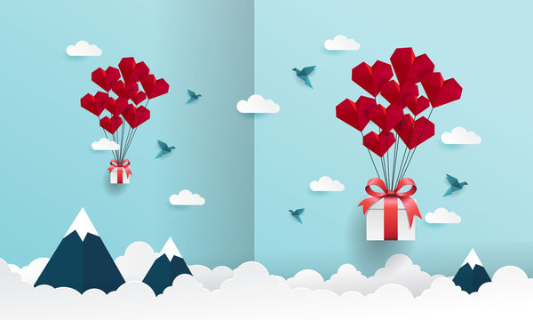 gift and love in the sky with paper style © immagie