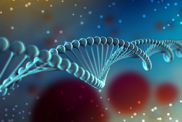 3d Illustration of DNA molecule. The helical molecule of a nucleotide in the environment of the organism like in space