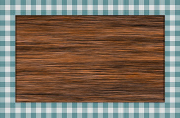 wooden table with checkered gingham tablecloth