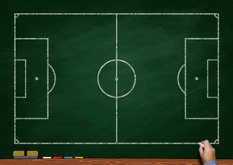 黒板に描いたサッカーフィールド