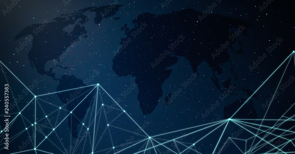 Poster abstract geometry and triangle graph with global map background . futuristic digital technology conc