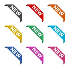 New product corner ribbon banner label icon or logo, color set