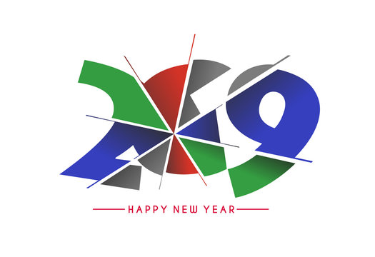Happy New Year 2019 Text Cut Paper Design Patter, Vector illustration.