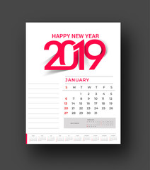 Happy new year 2019 Calendar - New Year Holiday design elements for holiday cards, calendar banner poster for decorations