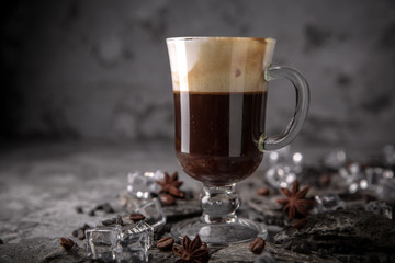 Alcoholic or non-alcoholic coffee cocktail with liqueur, whiskey, cream. Cool drink. Easy Bartenders Recipes and Ideas