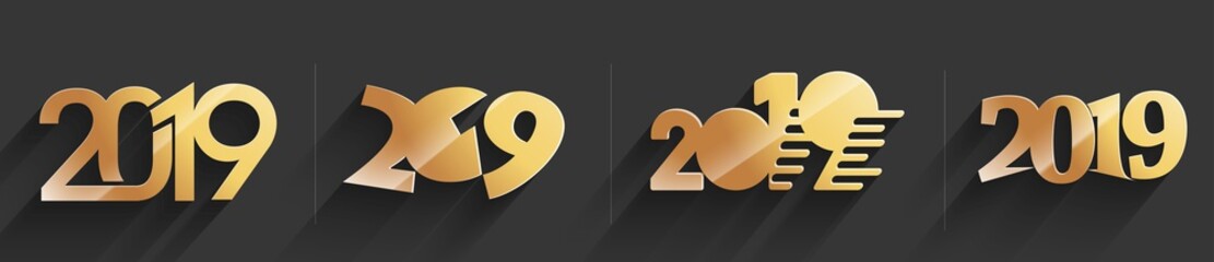 Set of Happy New Year 2019 Text Design , Vector illustration.