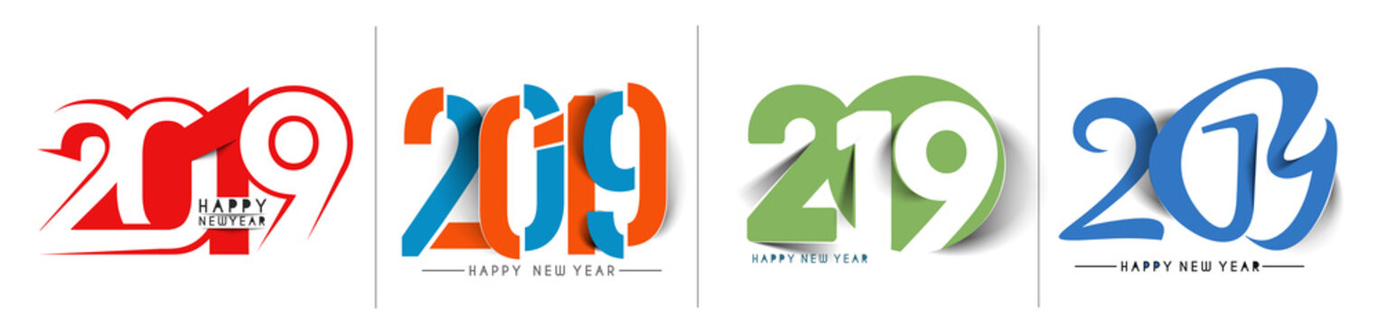 Set of Happy New Year 2019 Text Design , Vector illustration.