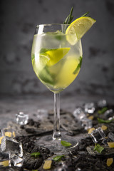 Alcoholic or non-alcoholic cocktail with lemon citrus and ginger with added liqueur, vodka, champagne or martini. Cool drink. Easy Bartenders Recipes and Ideas
