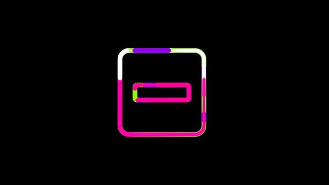 Circles gather in symbol minus square. After it crumbles in a line and moves to the camera. Alpha channel black