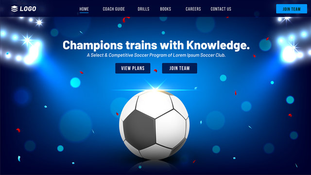 Responsive website template or landing page for Football Championship concept.