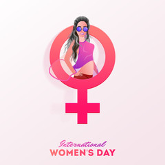Hydrosexual sign with beautiful girl illustration on glossy pink background. Can be used as greeting card design.