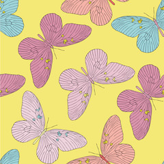 Hand drawn butterfly seamless pattern. Vector illustration.