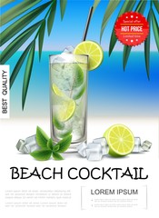 Realistic Tropical Beach Cocktail Poster