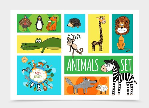 Flat Wild Cute Animals Collection
