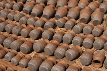 rows of pots, one another. Ceramic Pottery in Potter Square, Bhaktapur Town, Nepal