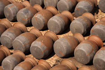 rows of pots. Ceramic Pottery in Potter Square, Bhaktapur Town, Nepal
