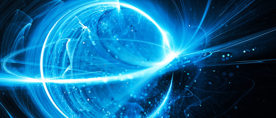 Blue glowing interstellar technology in space