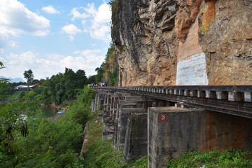Thai Train railway on River Kwai Bridge of Kanchanaburi, Thailand.