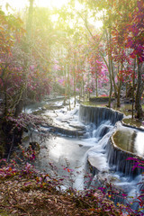 Beautiful waterfall in wonderful autumn forest of national park, Huay Mae Khamin waterfall, Kanchanaburi Province, Thailand
