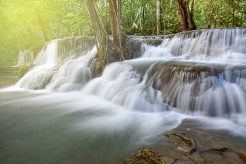 Beautiful waterfall in wonderful autumn forest of national park, Huay Mae Khamin waterfall, Kanchanaburi Province, Thailand