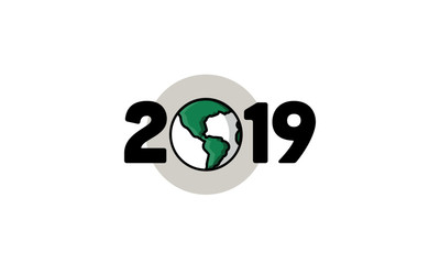 Year 2019 Typography Concept Design with Planet Earth Illustration