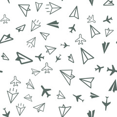 Plane Aircraft airport, Travel concept. Seamless vector EPS 10 pattern. Multicolor Figures. 