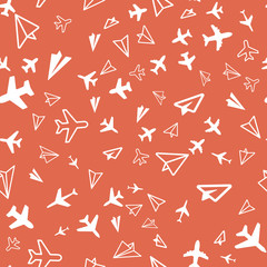 Plane Aircraft airport, Travel concept. Seamless vector EPS 10 pattern. Multicolor Figures. 