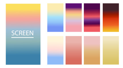 Vector EPS 10 Gradient Set. Different colors. Modern Smartphone screen, mobile app Template. Design for Wallpaper, background, banner, flyer, Social media post. 
