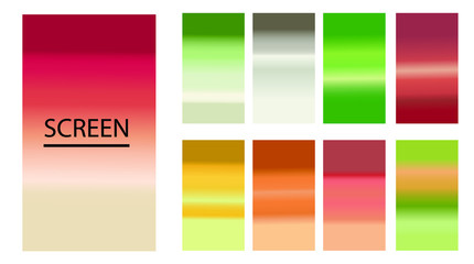 Vector EPS 10 Gradient Set. Different colors. Modern Smartphone screen, mobile app Template. Design for Wallpaper, background, banner, flyer, Social media post. 