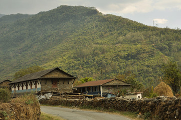 Fototapeta na wymiar Nepalese village, traditional houses.