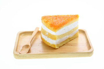 Egg Yolk Thread Cakes stuffed with cream on a white background