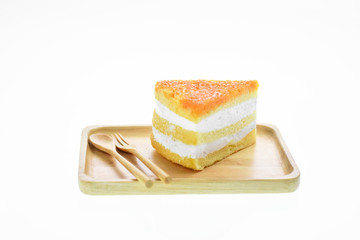 Egg Yolk Thread Cakes stuffed with cream on a white background