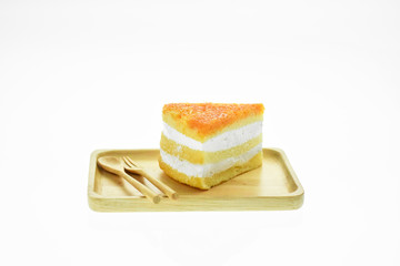 Egg Yolk Thread Cakes stuffed with cream on a white background