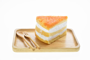 Egg Yolk Thread Cakes stuffed with cream on a white background