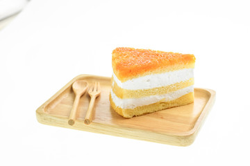 Egg Yolk Thread Cakes stuffed with cream on a white background