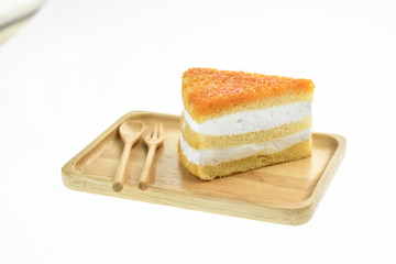 Egg Yolk Thread Cakes stuffed with cream on a white background