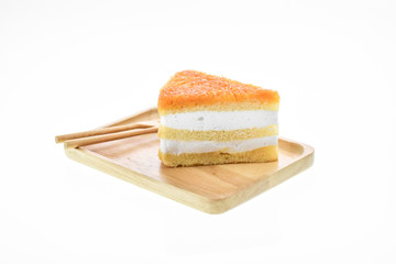 Egg Yolk Thread Cakes stuffed with cream on a white background