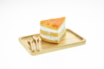 Egg Yolk Thread Cakes stuffed with cream on a white background