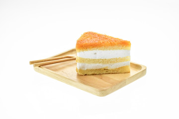 Egg Yolk Thread Cakes stuffed with cream on a white background
