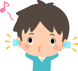 耳栓をして口笛を吹く男性