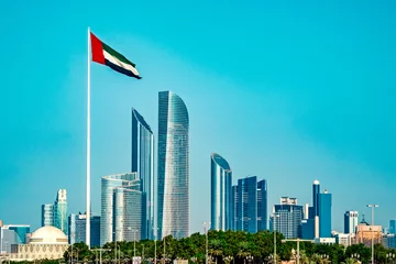 Papier Peint photo Lavable Abu Dhabi Abu Dhabi skyline flag