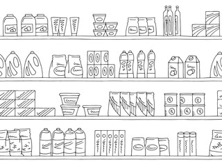 Shelves graphic seamless pattern black white background sketch illustration vector