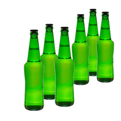 Beer bottles. Recycling.. Isolated on a colored background.
