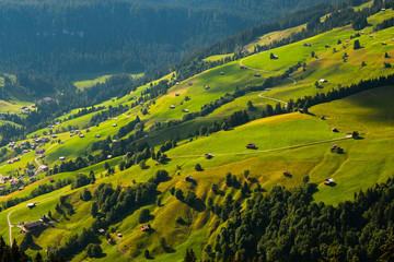 Summer time mountain nature panoramic landscape near Habkern, Switzerland