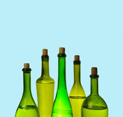 Wine bottles Isolated on white and color background. Place for your text.